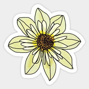 Yellow Minimal Line Drawing Collarette Dahlia Flower Sticker